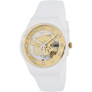 Swatch Watch Transparent Dial - Gold and White Timepiece